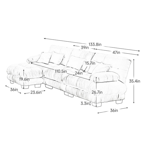 English Elm Luxury Modular Sectional Sofa Couch - Elegant Chenille L-Shaped Deep Seat With Convertible Ottoman W714S01029
