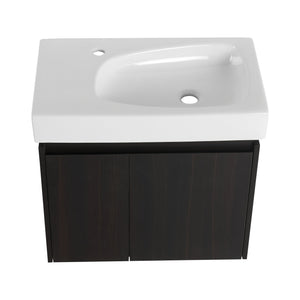 English Elm 24 Inch Bathroom Vanity Floating Ceramic Basin Sink Combo with Double-Door Wall-Mounted Storage Cabinet Durable Engineered Wood Modern Design Black W1972P190342