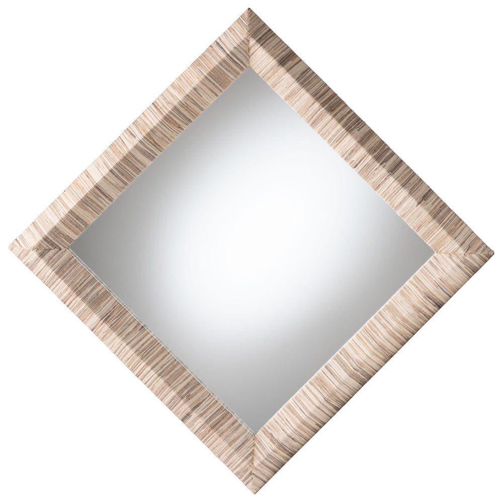 English Elm Bohemian Grasscloth Square Wall Mirror with Woven Frame for Eclectic Interiors B2750P467817