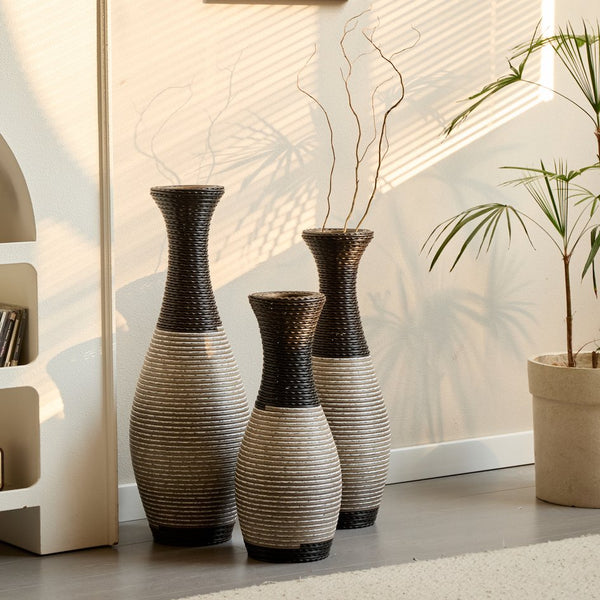 English Elm Desktop PVC Vase Set of 3 Decorative Tall Floor and Table Vases—Modern Durable Artful Accents for Home Black White,Coffee W2796P261483