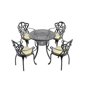 English Elm 5-Piece Elegant Cast Aluminum Patio Furniture Set With Off-White Cushions For Outdoor Comfort P2 W1710S00048-GIGA