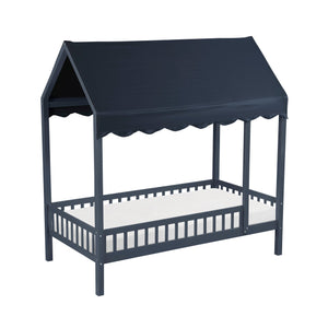 English Elm Navy Solid Wood Twin Canopy Bed Scalloped Fabric Cover Cottage Style Kids Bedroom B011P462897