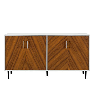 English Elm Walker Edison - Mid-Century Faux-Bookmatch Door Buffet with Metal Legs, Two-Tone Teak/White Storage Console B185P169345