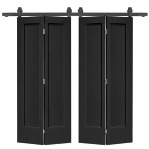 English Elm 24 in Primed Mdf Bi-fold Barn Door with Raised 6-panel Profile and Sliding Hardware B2763P491027