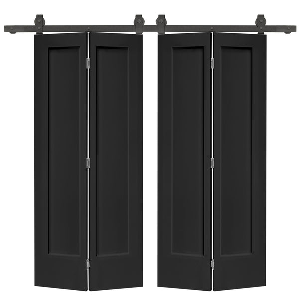 English Elm 24 in Primed Mdf Bi-fold Barn Door with Raised 6-panel Profile and Sliding Hardware B2763P491030