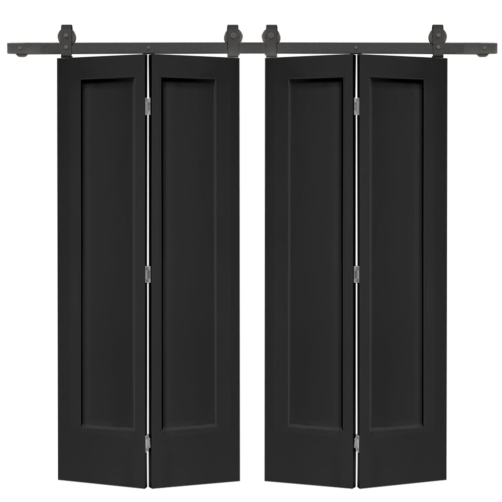 English Elm 24 in Primed Mdf Bi-fold Barn Door with Raised 6-panel Profile and Sliding Hardware B2763P491033