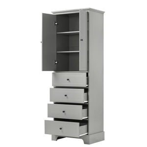 English Elm Storage Cabinet with 2 Doors and 4 Drawers, Slim MDF Organizer with Adjustable Shelf, Anti-Tip Safety Grey WF302825AAE