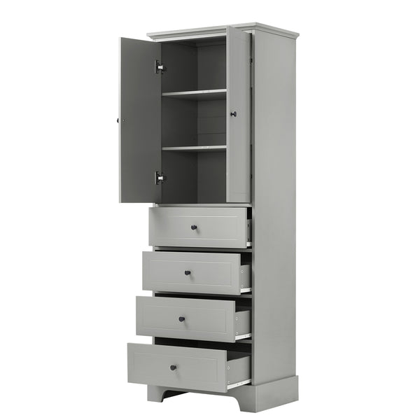 English Elm Storage Cabinet with 2 Doors and 4 Drawers, Slim MDF Organizer with Adjustable Shelf, Anti-Tip Safety Grey WF302825AAE