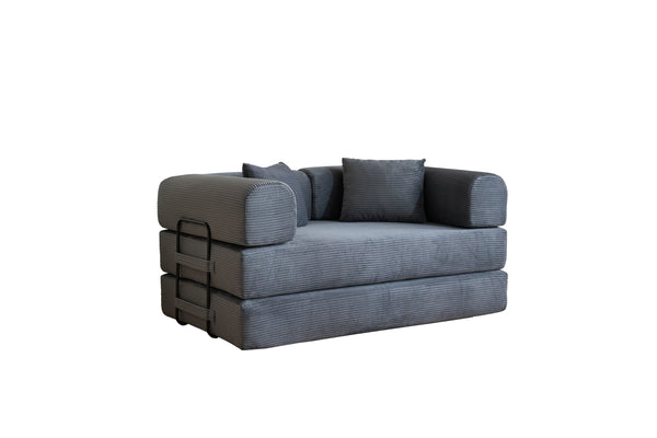 English Elm 59'' Corduroy Floor Sofa Convertible Sleeper with Bolster Pillow for Studio Living Gray W3434P449859