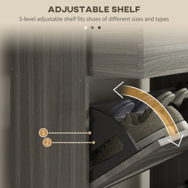 English Elm HOMCOM Industrial Narrow Shoe Cabinet with 2 Flip Drawers, Adjustable Shelves & Top Drawer for Entryway Organization and Hidden Storage Gray W2225P229448