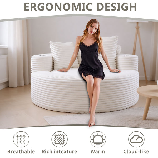 English Elm Round Cloud Sectional Sofa Bed with Memory Foam Cushions for Studio Living Spaces White W3224P444293
