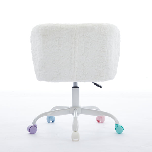 English Elm A&A Plush Faux Fur Office Chair with Ergonomic Wrap Back, Stable Metal Base, Breathable, Cute Wheels Ivory W1143P324154