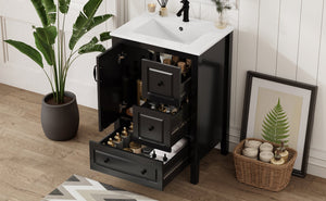 English Elm Christopher Knight Home® - 24 Freestanding Retro Bathroom Vanity with Ceramic Sink, Soft-Close Cabinet & Drawers, Painted MDF Finish Black N759P292551B