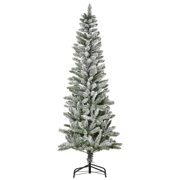 English Elm Homcom 6Ft Slim Snow-Flocked Pine Tree With Easy Setup, 394 Realistic Tips For Festive Spaces W2225P229298