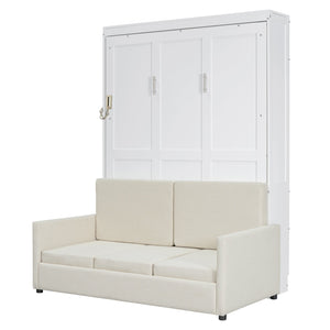 English Elm Full Size Murphy Wall Bed with Integrated Linen Sofa for Studio or Guest Room White LP000890AAK-1
