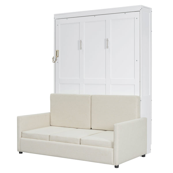 English Elm Full Size Murphy Wall Bed with Integrated Linen Sofa for Studio or Guest Room White LP000890AAK-1