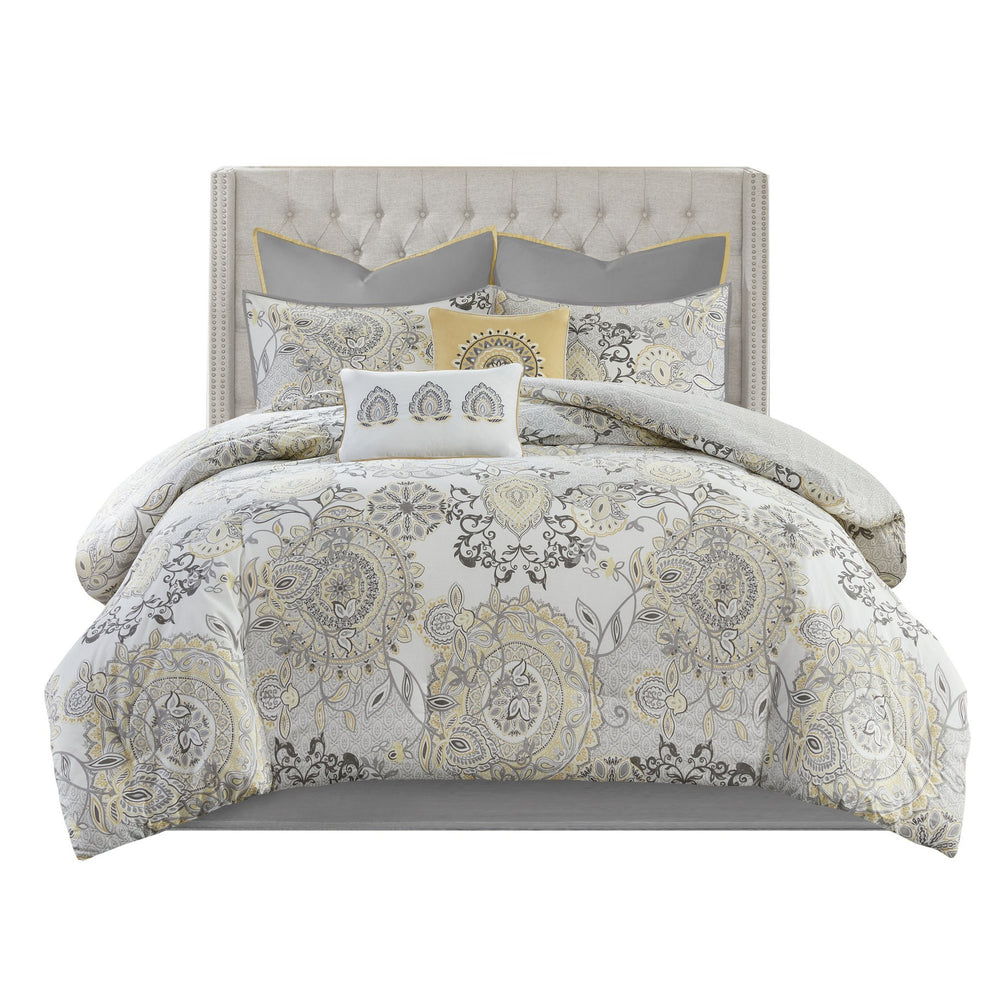 English Elm 8 Piece Reversible Cotton Comforter Set - Floral & Medallion Print, Cal King, Oeko-Tex Certified B03597285