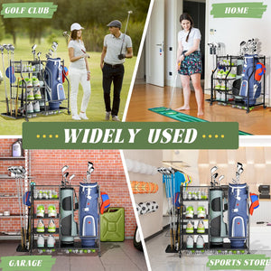 English Elm Golf Bag Organizer Rack with Club Stand Three Shelves and Four Hooks for Garage T3210P392616