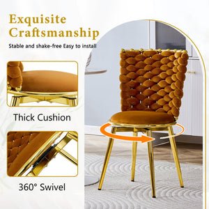 English Elm Set of 2 Velvet Dining Chairs with Braided Rope Backrests and Sculptural Metal Legs Gold,Orange W1512P491450