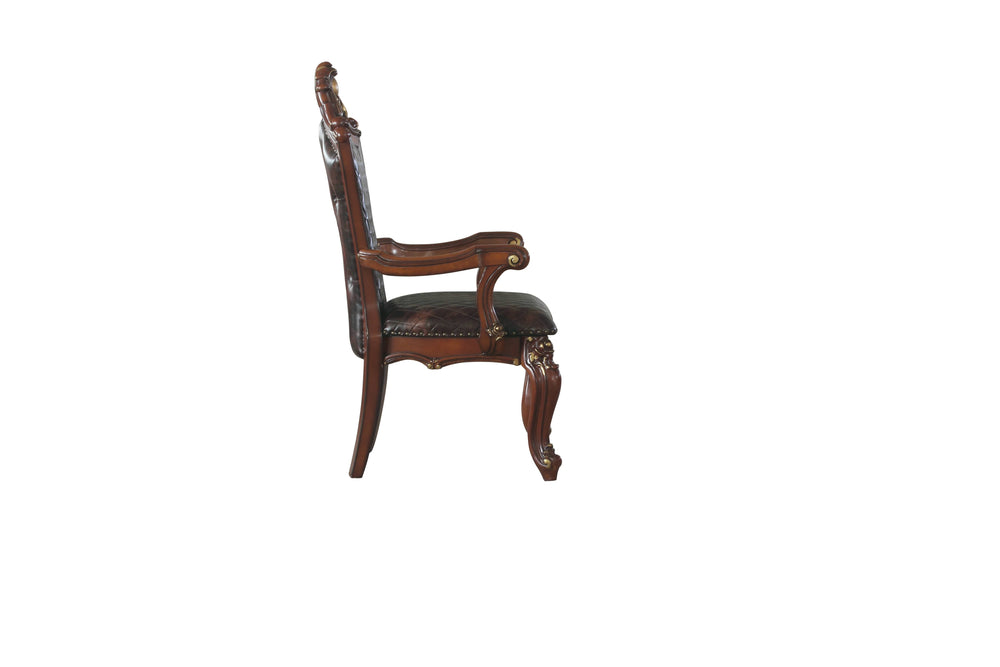 English Elm Picardy Button Tufted Pu Leather Arm Chairs Set of 2 with Queen Anne Carved Frame B2726P462330