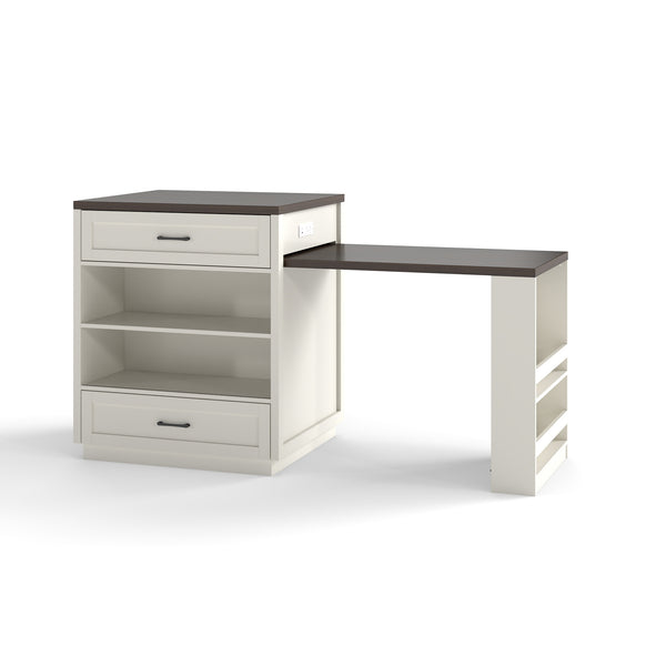 English Elm 83.1'' Extendable Kitchen Island Prep Station with Walnut Woodgrain and Built-in Power Hub W2557S00002