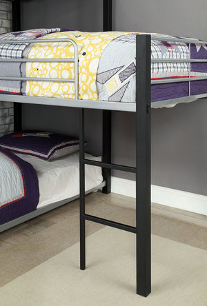 English Elm Unique Triple Twin Decker Bed Modern Metal 3-Tier Bunk with Dual Ladders, Guard Rails, Space-Saving Design B2741S00349