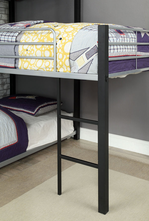 English Elm Unique Triple Twin Decker Bed Modern Metal 3-Tier Bunk with Dual Ladders, Guard Rails, Space-Saving Design B2741S00349