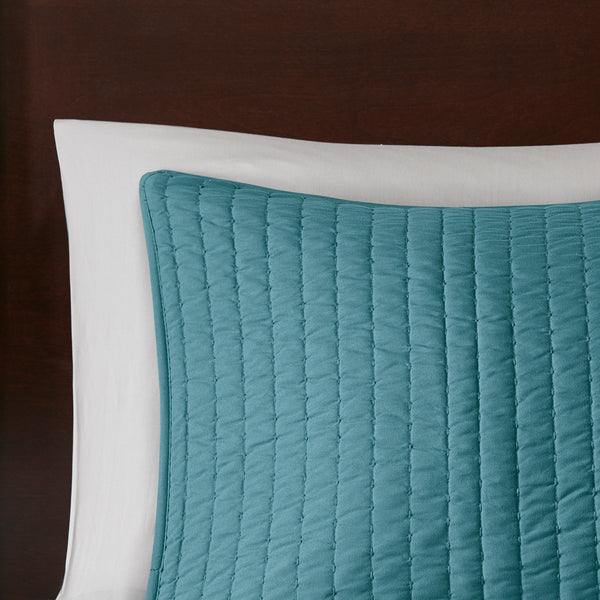 JLA Home Madison Park - 3 Piece Quilt Set - Madison Park Keaton Reversible Microfiber Quilt with Pick-Stitch Channel Quilting, Antimicrobial Finish for Year-Round Comfort Teal MP13-6117