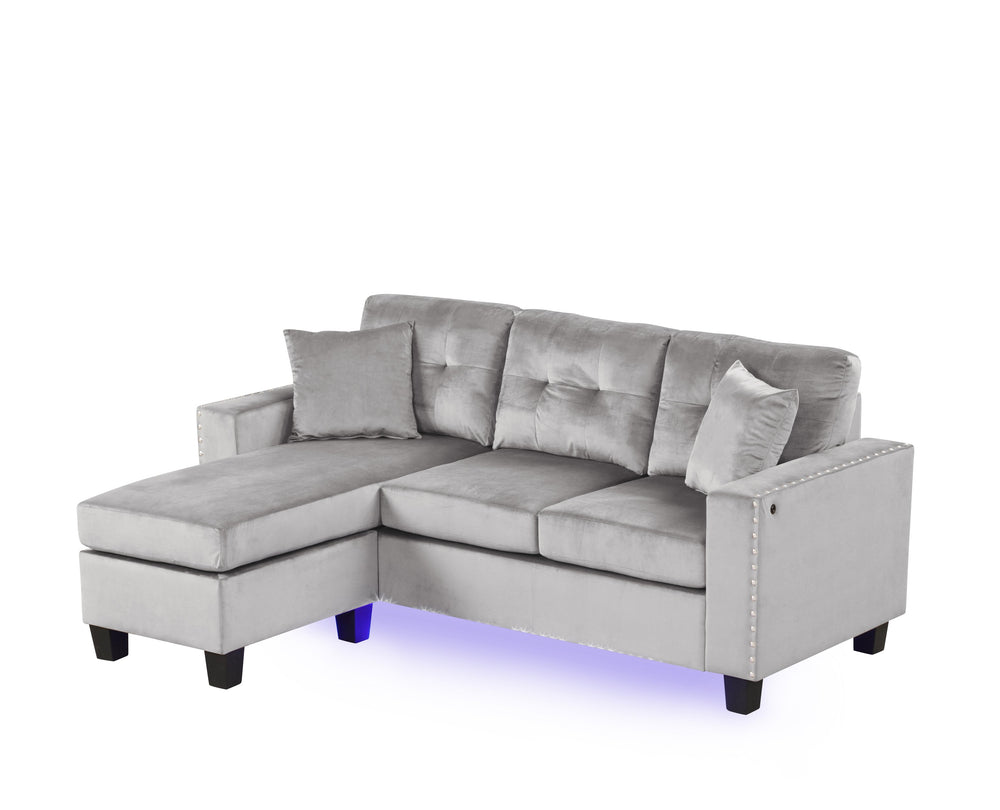English Elm Sorenza Velvet Sectional Sofa with Led Base Lighting Usb Port Tufted Cushions Nailhead B061P284875