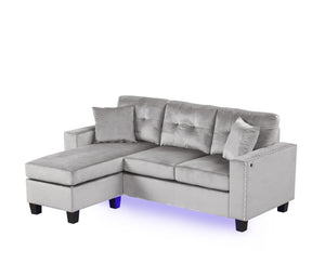 English Elm Sorenza Velvet Sectional Sofa with Led Base Lighting Usb Port Tufted Cushions Nailhead B061P284875