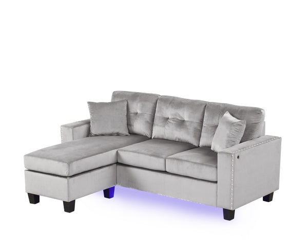 English Elm Sorenza Velvet Sectional Sofa with Led Base Lighting Usb Port Tufted Cushions Nailhead B061P284875