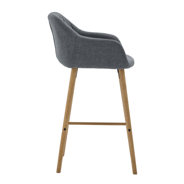 English Elm Modern Linen Upholstered Barstools with Oak Legs Armrests and Footrest for Kitchen Islands Gray W395P396316