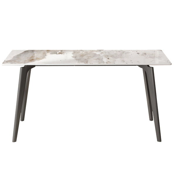 English Elm 62.99" Modern Artificial Stone Dining Table With Dark Grey Metal Legs – Seats 6, Minimalist Design! W1535S00523