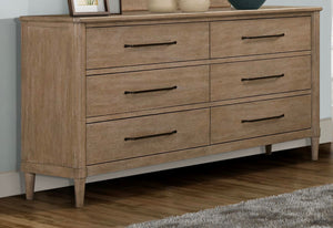 English Elm King Sand 6-Piece Panel Bedroom Set with Cedar/Felt Lined Drawers, USB Nightstand & Cane Accents B2699S00056