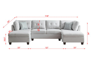English Elm Upholstered Modular Sectional with Dual Chaise Button Tufted Contemporary Living Room Sofa Light Gray B2730S00067