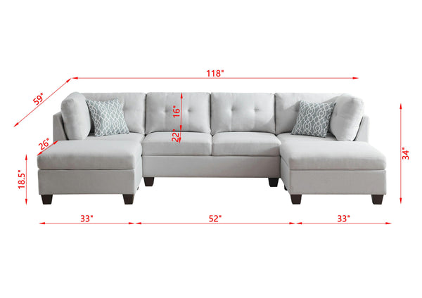 English Elm Upholstered Modular Sectional with Dual Chaise Button Tufted Contemporary Living Room Sofa Light Gray B2730S00067
