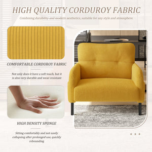 English Elm UNITED Corduroy Accent Chair with Ergonomic Curve, High-Density Foam Seat & Dual Side Pockets for Cozy Living Spaces Yellow W1568P307260