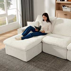 English Elm 142" Cloud Sectional Sofa with 52" Chaise U-Shaped Modular Deep Seat Plush Chenille No Assembly Beige W1117S00236