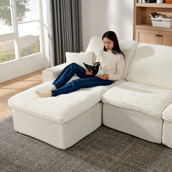 English Elm 142" Cloud Sectional Sofa with 52" Chaise U-Shaped Modular Deep Seat Plush Chenille No Assembly Beige W1117S00236