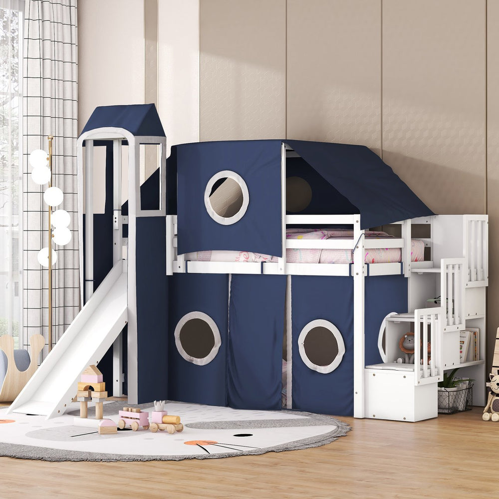 English Elm Twin Castle Loft Bed with Play Tower Pinewood Frame for Kids Bedroom Storybook LT000568AAC-1