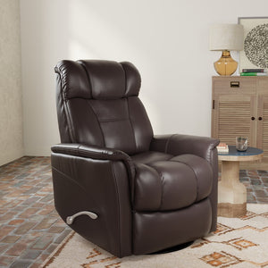 English Elm Global Swivel Glider Recliner In Bentley Dark Brown Faux Leather - Adjustable Headrest & Footrest Comfort B339P323104