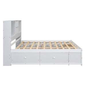 English Elm King Solid Wood Platform Bed with 8 Drawers and Storage Headboard, Durable MDF Frame, 500lb Capacity White GX000454AAK