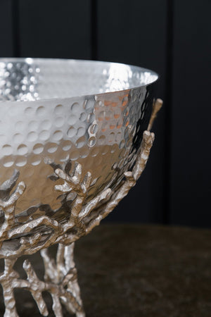 English Elm 14.2x14.2x10.8" Silver Aluminum Bowl Organic Twig Stand Sculptural Nickel Centerpiece W2078P489710