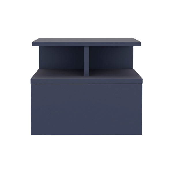 English Elm Adele Navy Blue Floating Nightstand with Drawer & Dual Shelves, Easy Assemble, Space-Saving Storage B200P378369
