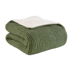 English Elm 2 Pieces Twin Waffle Knit Chenille Comforter Set with Plush Sherpa Reversible Cozy Bedding Ensemble Olive 20.47 L x 11.42 W x 9.84 H B035P381296