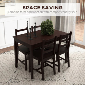 English Elm Dining Set for Four Solid Pine Wood Table with Slatted Chairs in Chestnut Finish T3971P384666