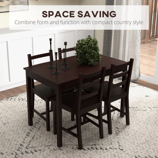 English Elm Dining Set for Four Solid Pine Wood Table with Slatted Chairs in Chestnut Finish T3971P384666