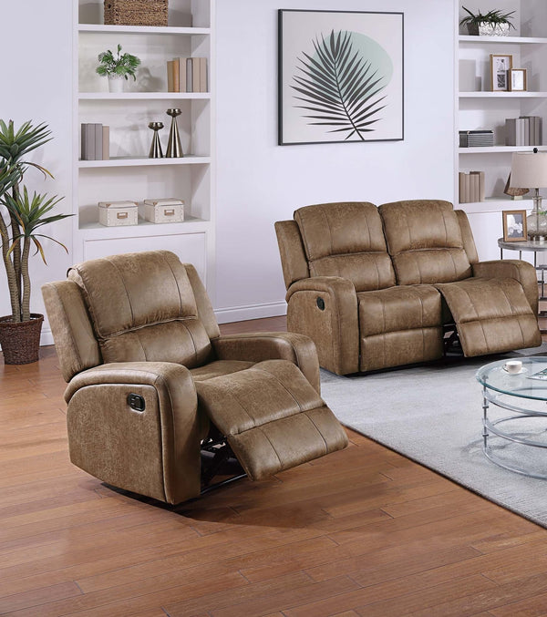 English Elm Modern Tufted Loveseat and Recliner Set Chestnut Faux Leather Living Room Duo B011S02373
