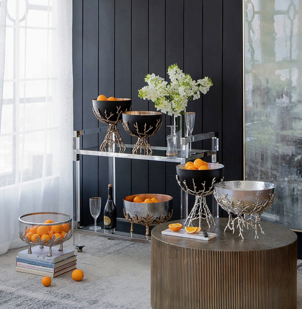 English Elm 11x11x13.8" Aluminum Twig Stand Bowl Nickel Matte Black Organic Modern Centerpiece W2078P489709