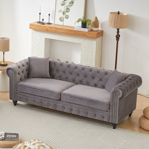English Elm Fx Chesterfield Sofa Hand Tufted Tech Fabric Three Seat Living Room Couch Grey W1926S00117